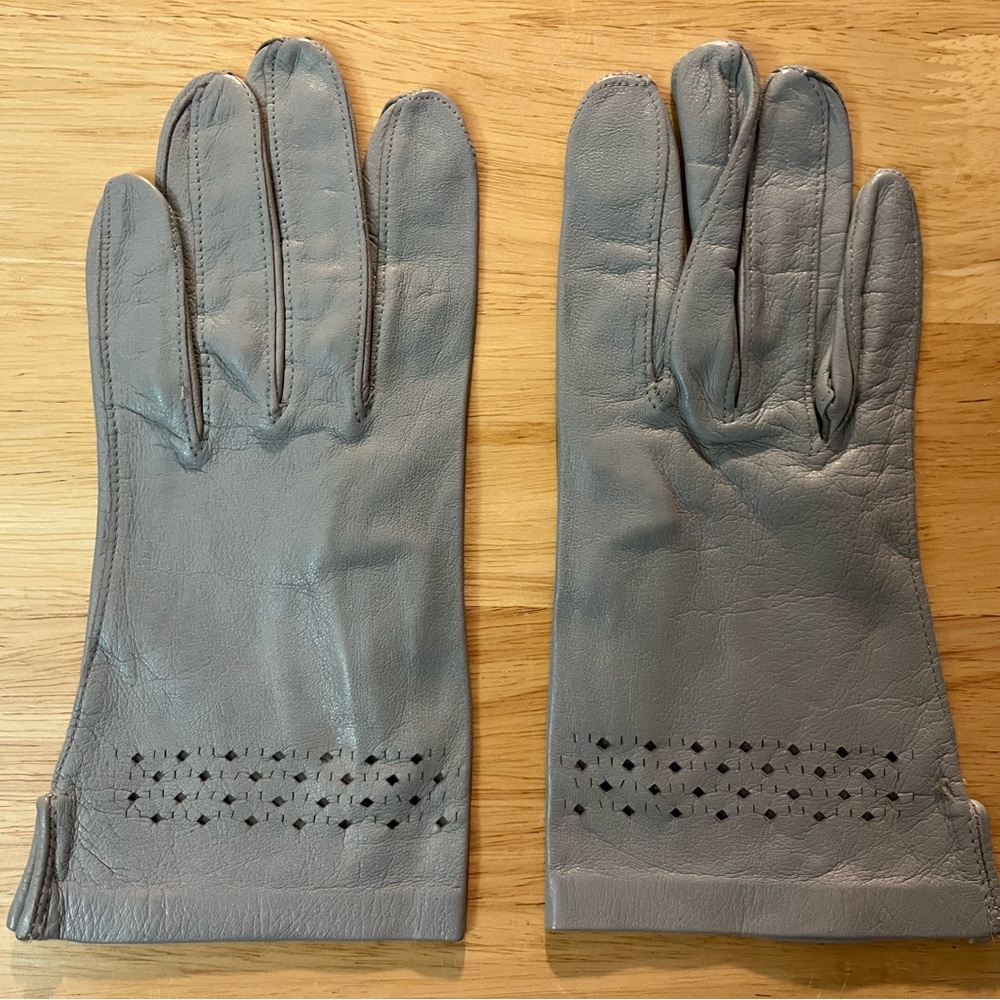 Gray Leather Gloves with Cutout Design